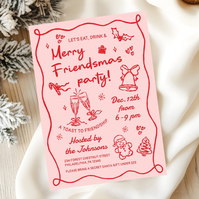 Invitation Whimsical Hand Drawn Friendsmas Christmas Party (Créateur téléchargé)