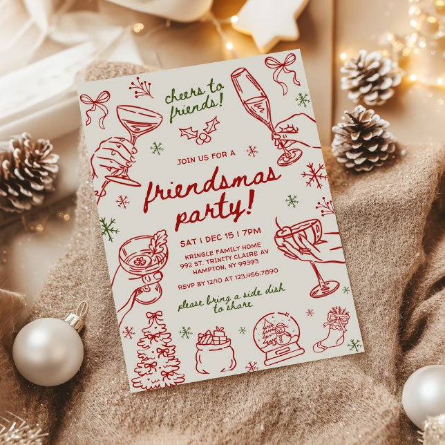 Invitation Whimsical Hand Drawn Friendsmas Christmas Party (Créateur téléchargé)