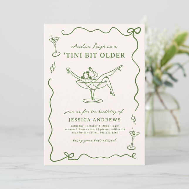 Invitation Whimsical Hand Drawn Green 'Tini Bit Older (Debout devant)