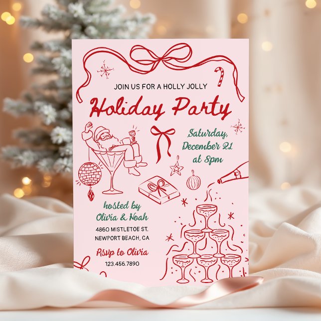 Invitation Whimsical Hand Drawn Holly Jolly Holiday Party (Créateur téléchargé)