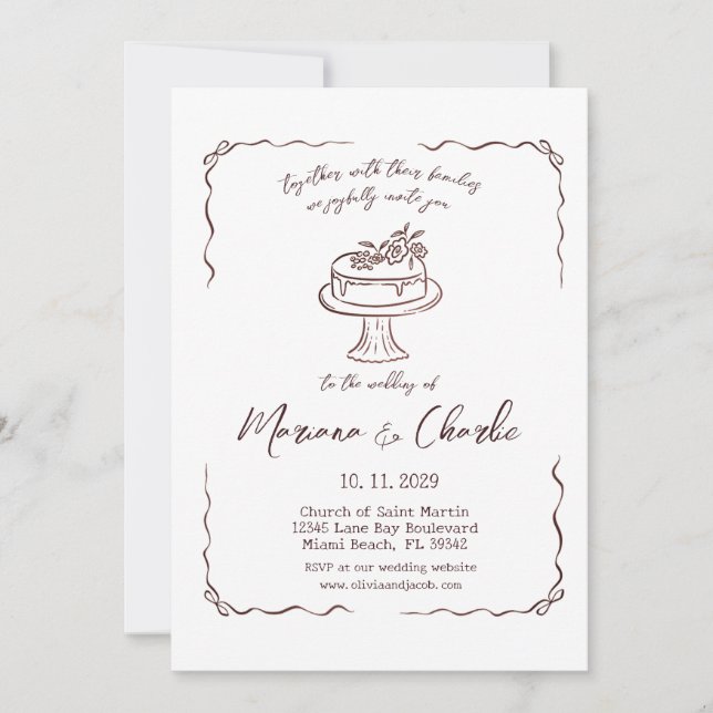 Invitation Whimsical Hand Drawn Illustration Wedding  (Devant)
