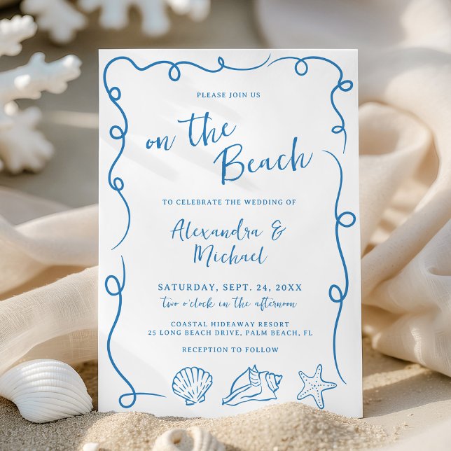 Invitation Whimsical Hand Drawn On the Beach Wedding (Créateur téléchargé)