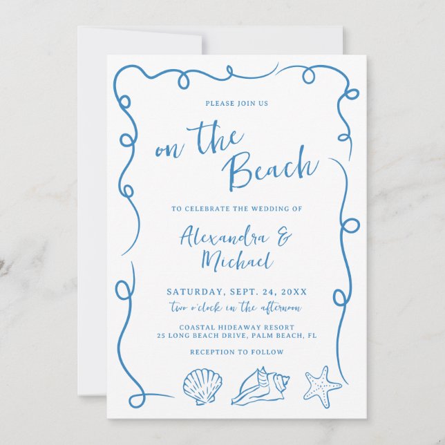 Invitation Whimsical Hand Drawn On the Beach Wedding (Devant)