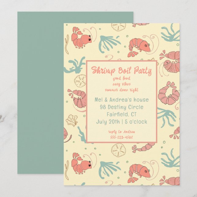 Invitation Whimsical Hand Drawn Shrimp Summer Party (Devant / Derrière)