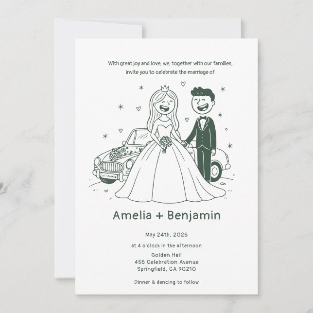 Invitation Whimsical Hand Drawn Wedding Couple | Wedding  (Devant)