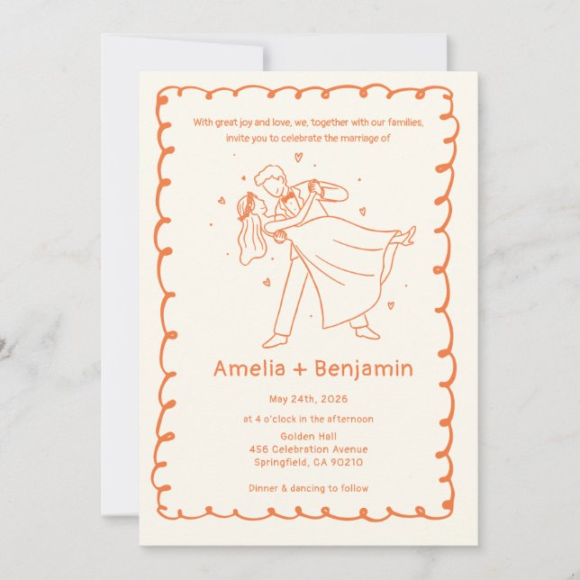 Invitation Whimsical Hand Drawn Wedding Couple | Wedding  (Devant)