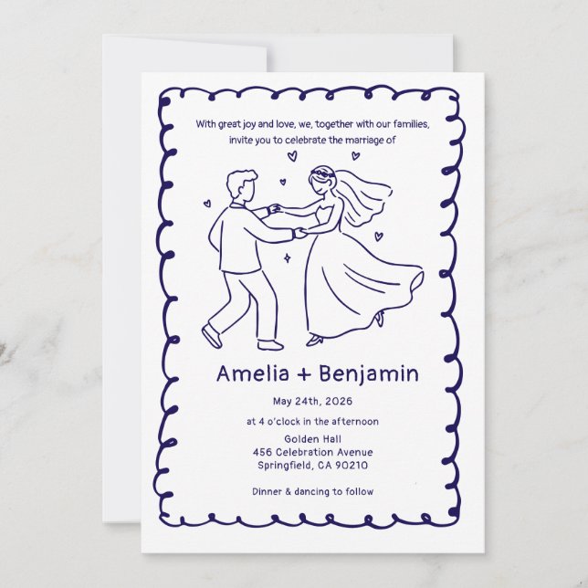 Invitation Whimsical Hand Drawn Wedding Couple | Wedding  (Devant)