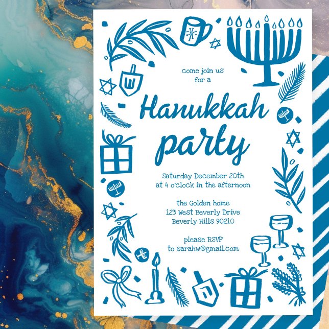 Invitation Whimsical Hanoukka Fêtes Cute Personnalisé (Whimsical Hanukkah Holiday Party Cute Custom Invitation
)