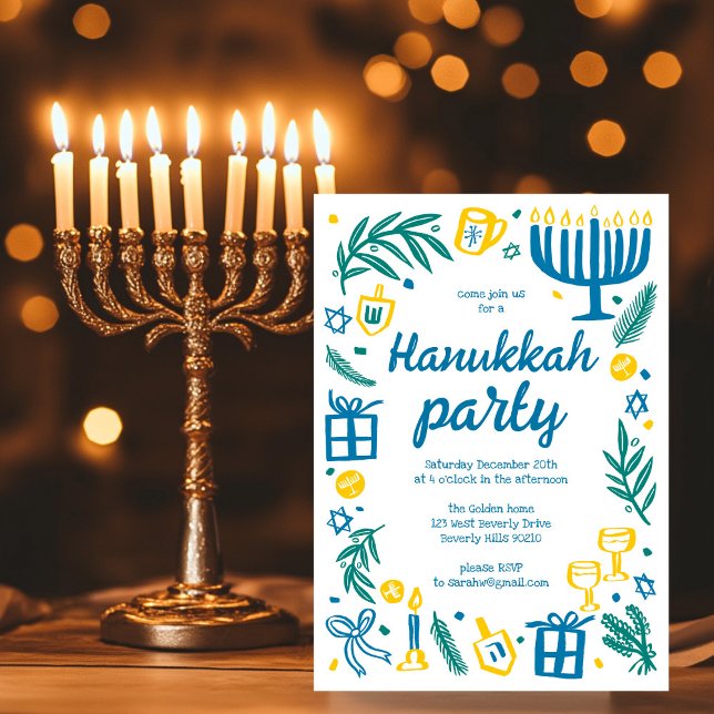 Invitation Whimsical Hanoukka Fêtes Cute Personnalisé (Whimsical Hanukkah Holiday Party Cute Custom Invitation
)