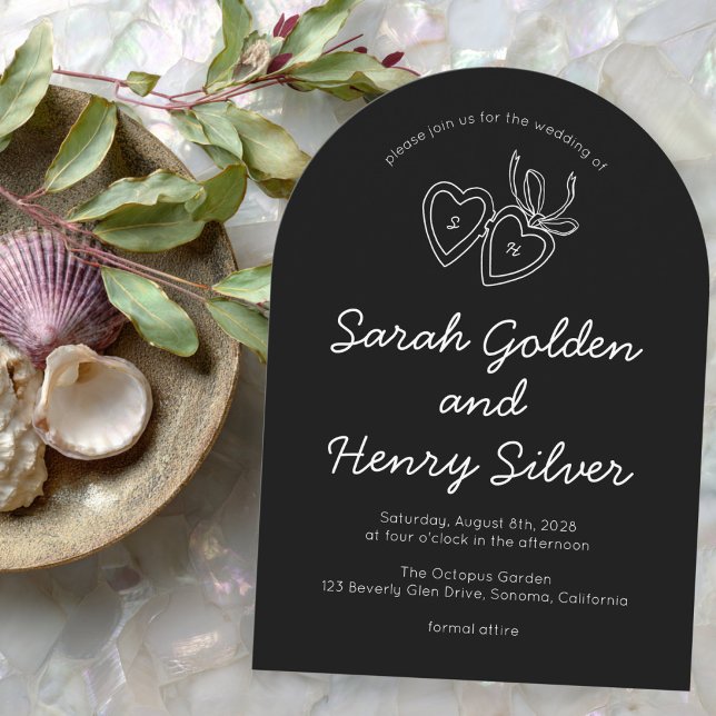 Invitation Whimsical Heart Locket Doodle Sketch Modern CUSTOM (Whimsical Heart Locket Doodle Sketch Modern CUSTOM Arch Wedding Invitation Black and White
)