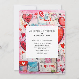 Invitation Whimsical Hearts and Love Lettres Motif Mariage