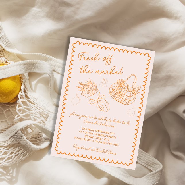 Invitation Whimsical Hors Du Marché Main Dessous Fête des mar (Whimsical Off The Market Hand Drawn Bridal Shower Invitation)