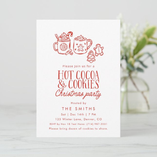 Invitation Whimsical Hot Cocoa Cookies Christmas Party (Debout devant)