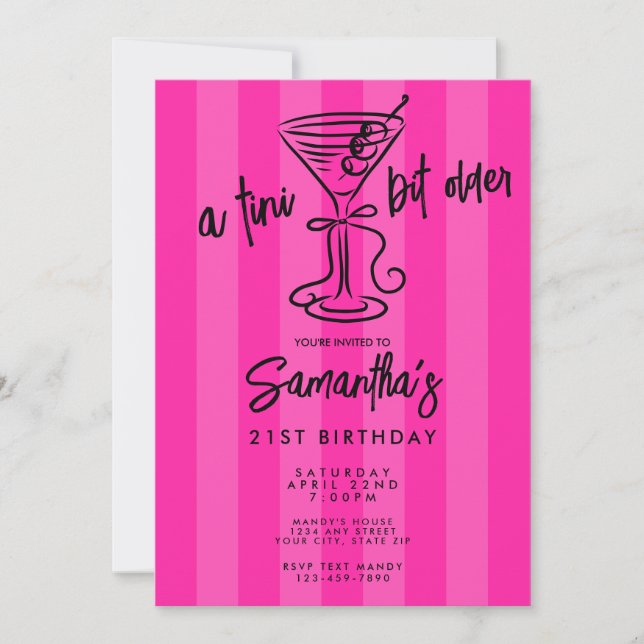 Invitation Whimsical Hot Pink A Tini Bit Older 21st Birthday (Devant)