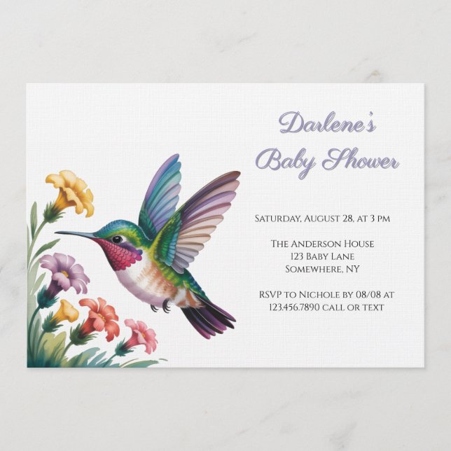 Invitation Whimsical Hummingbird Floral Baby Shower (Devant)