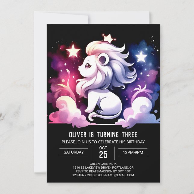 Invitation Whimsical Joyeux Lion Anniversaire (Devant)