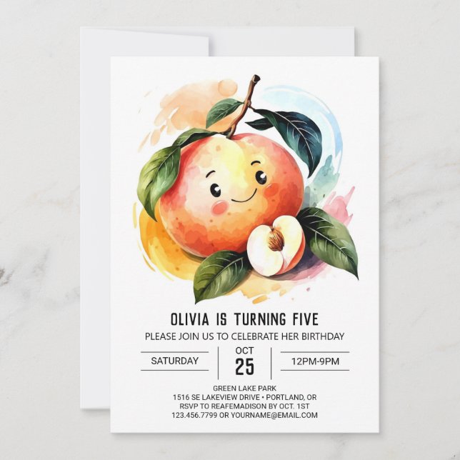 Invitation Whimsical Juicy Fruit Peach Anniversaire (Devant)