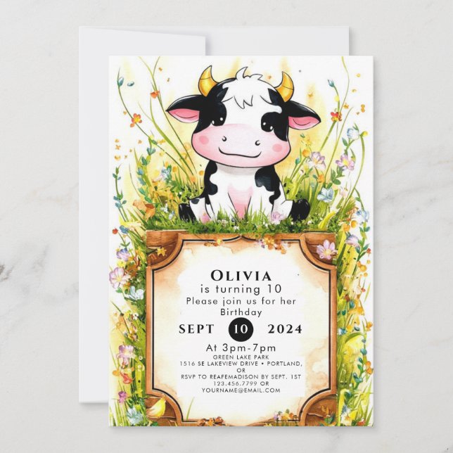 Invitation Whimsical Kids Cow Anniversaire (Devant)
