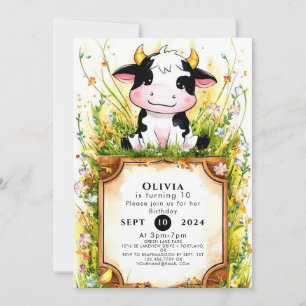 Invitation Whimsical Kids Cow Anniversaire