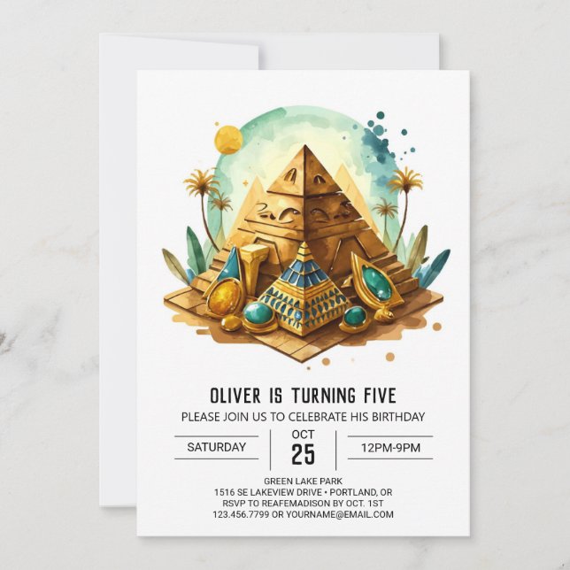 Invitation Whimsical Kids Gold Pyramides Anniversaire (Devant)