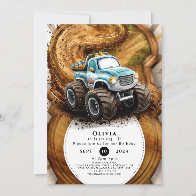 Invitation Whimsical Kids Road Monster Truck Anniversaire (Devant)