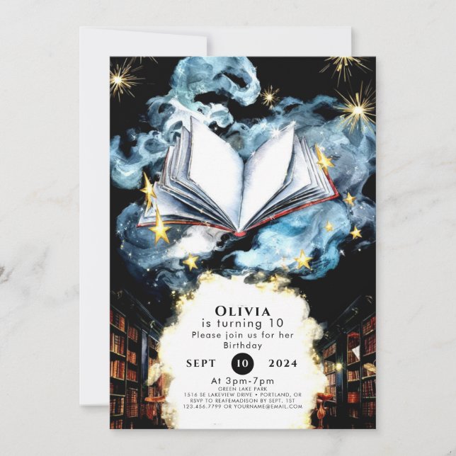 Invitation Whimsical Library Magical Storybook Anniversaire (Devant)