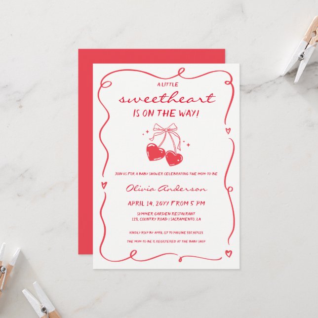Invitation Whimsical Little Sweetheart Baby Shower (Devant/Arrière en situation)