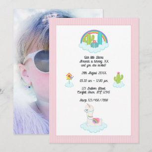 Invitation Whimsical Llama et Rainbow Anniversaire de enfant 