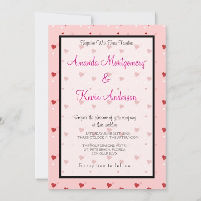 Invitation Whimsical Love Hearts Motif Mariage (Dos)