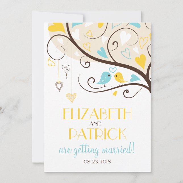 Invitation Whimsical Lovebirds Mariage (Dos)