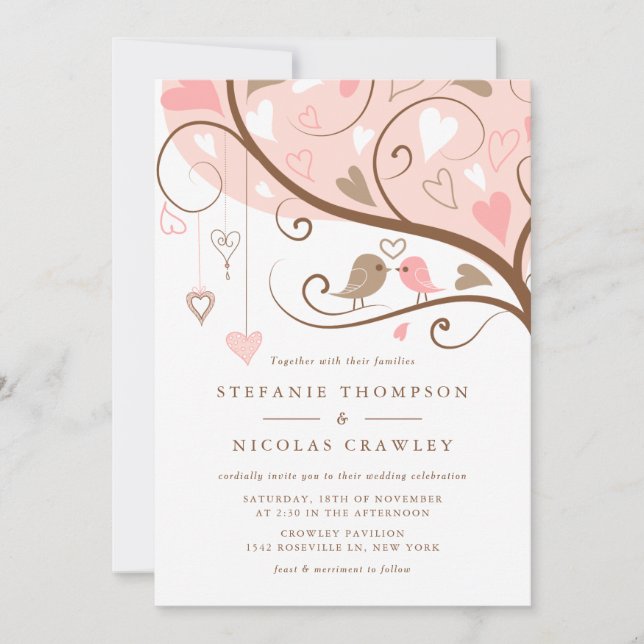 Invitation Whimsical Lovebirds Mariage (Devant)