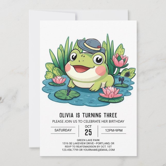 Invitation Whimsical Lovely Frog Digital Anniversaire (Devant)