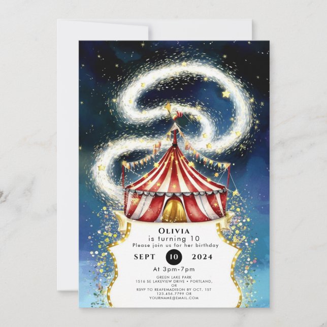 Invitation Whimsical Magic Circus Anniversaire (Devant)