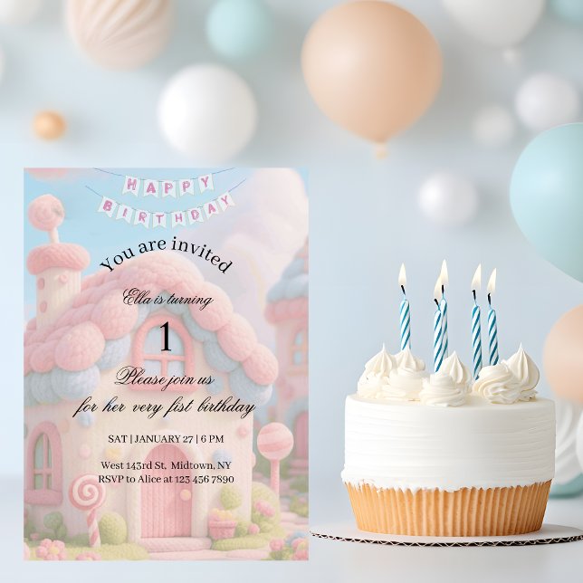 Invitation Whimsical Magic House Pink 1st Birthday  (Créateur téléchargé)