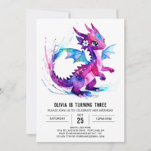 Invitation Whimsical Magical Dragon Digital Girl Anniversaire