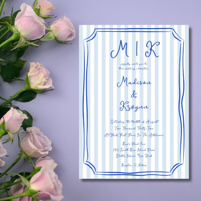 Invitation Whimsical manuscrit bleu Mariage français (Créateur téléchargé)