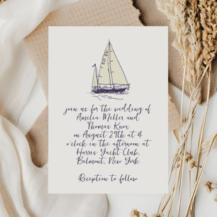 Invitation Whimsical manuscrit Marine Blue Sailboat Mariage