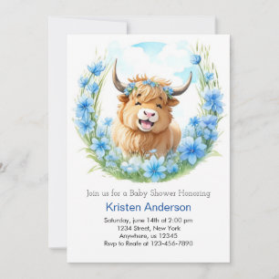 Invitation Whimsical Meadow Highland Cow Boy Baby shower
