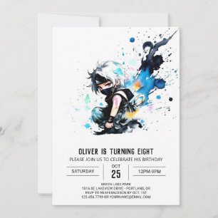 Invitation Whimsical mignon Ninja Boy Digital Anniversaire