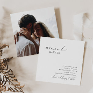 Invitation Whimsical Minimalist Script Photo Square Wedding