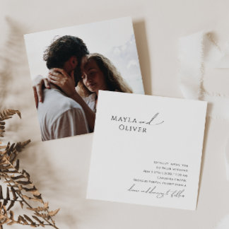Invitation Whimsical Minimalist Script Photo Square Wedding