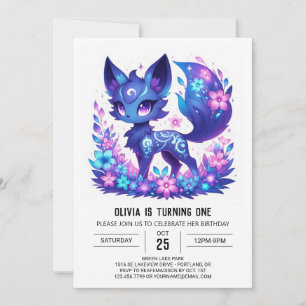 Invitation Whimsical Modern Fox 1er anniversaire