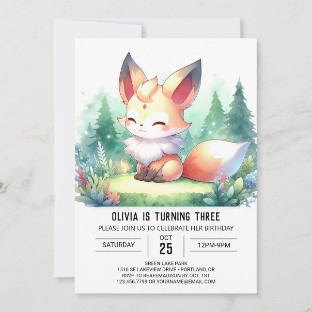 Invitation Whimsical Modern Fox Anniversaire numérique (Devant)