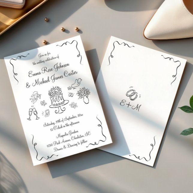 Invitation Whimsical moderne main tiré Mariage (Créateur téléchargé)