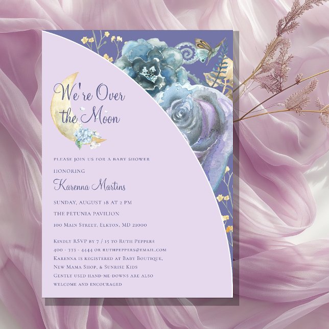 Invitation Whimsical Moon Purple Over The Moon Baby Shower (Créateur téléchargé)