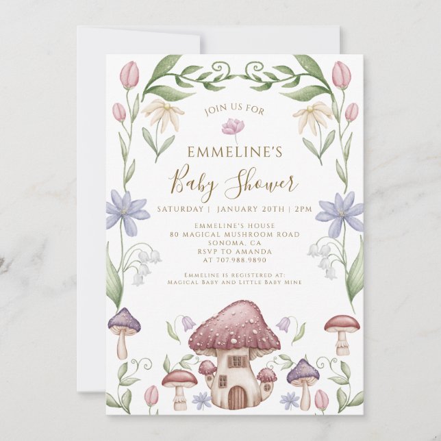 Invitation Whimsical Mushroom Forest Baby Shower (Devant)