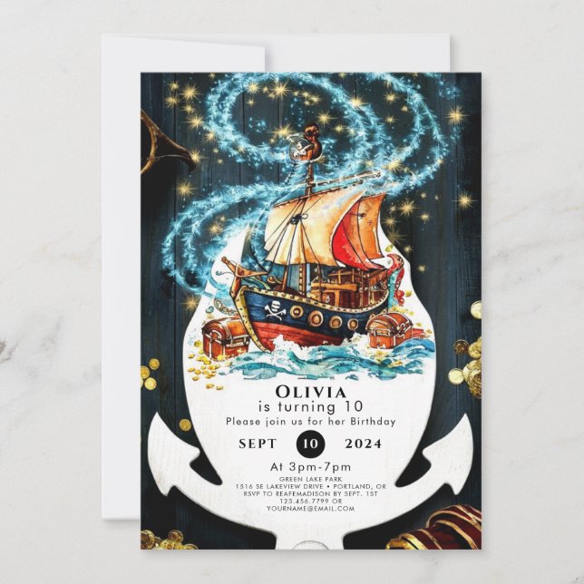 Invitation Whimsical Nautical Pirate Ship Anniversaire (Devant)