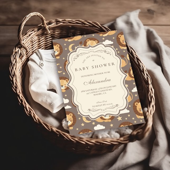 Invitation Whimsical Neutral Safari Lion Baby Shower (Créateur téléchargé)