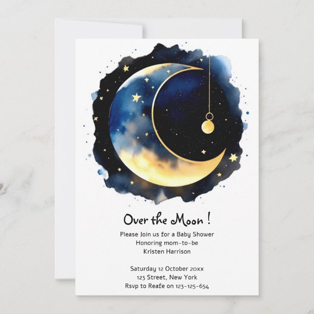 Invitation Whimsical Night Sky Watercolor Baby shower garçon (Devant)