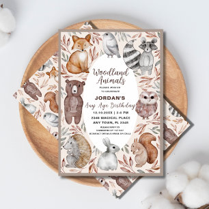 Invitation Whimsical N'importe quel âge Bois Animaux Fête d'a